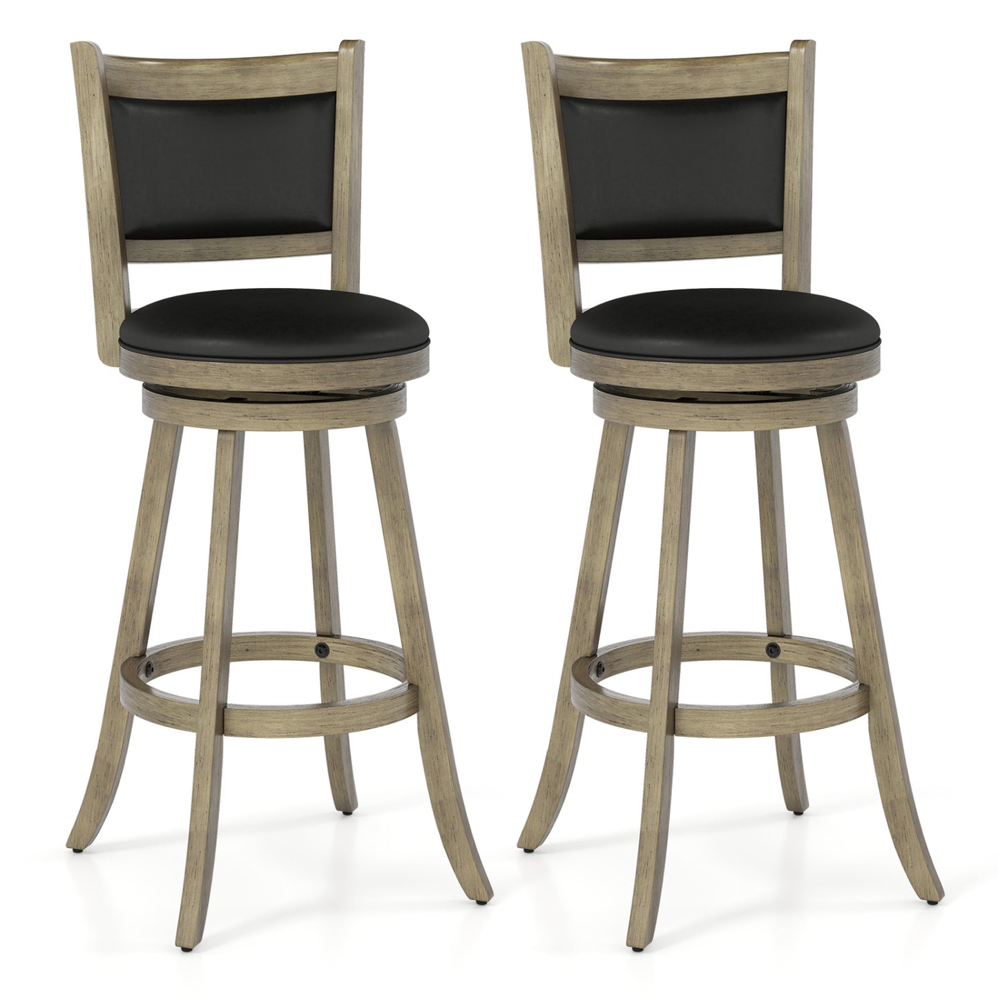 Set of 2 29 Inch Swivel Bar Height Stool Wood Dining Chair Barstool-Black - Gray