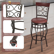 2 Pieces 30 Inch 360 Degree Swivel Bar Stools with Leather Padded Seat-Brown