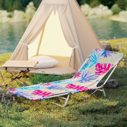 2 Pieces 5-position Lay Flat Beach Recliner with Carry Strap and Metal Frame-Pink
