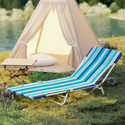 2 Pieces 5-position Lay Flat Beach Recliner with Carry Strap and Metal Frame-Blue