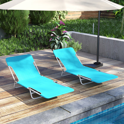 2 Pieces 5-position Lay Flat Beach Recliner with Carry Strap and Metal Frame-Navy