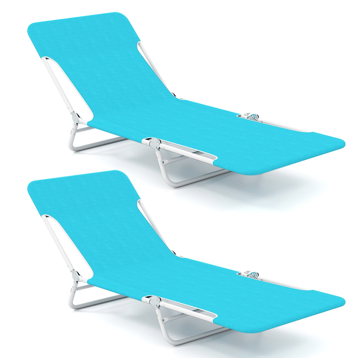 2 Pieces 5-position Lay Flat Beach Recliner with Carry Strap and Metal Frame-Navy