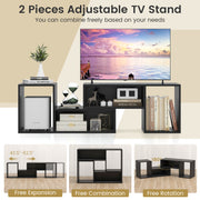 2 Pieces Adjustable TV Stand for TVs up to 55 Inch with Storage Cubes-Black