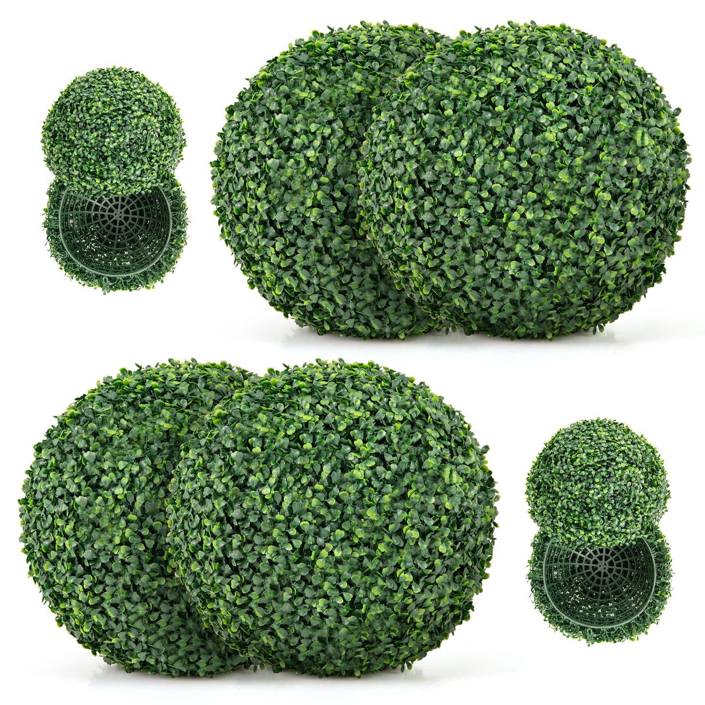 2 Pieces 16/20 Inches Artificial Plant Boxwood Topiary Ball for Patio Garden Front Door Balcony Backyard-S - S