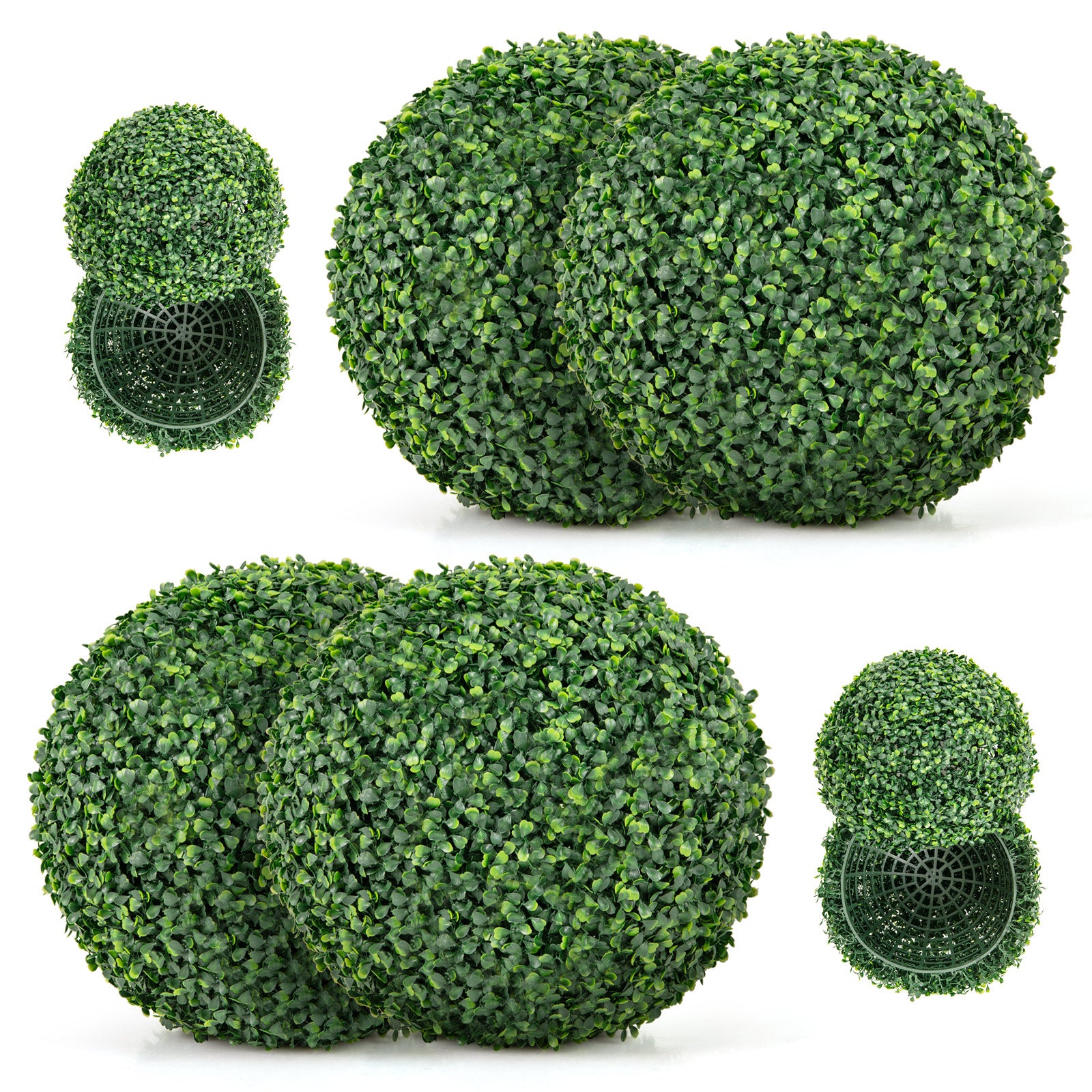 2 Pieces 16/20 Inches Artificial Plant Boxwood Topiary Ball for Patio Garden Front Door Balcony Backyard-S - S