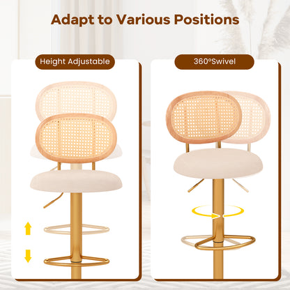 2 Pieces Bar Chairs with PE Rattan Backrest-360°Swivel and Height Adjustable