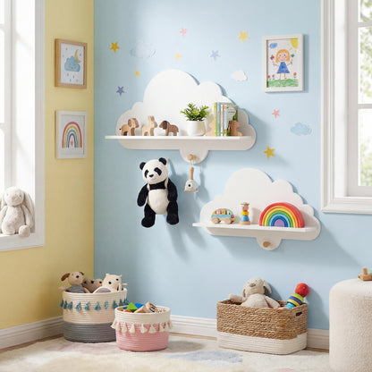2 Pieces Floating Cloud Shelves Wall Mounted Storage Display Rack-White