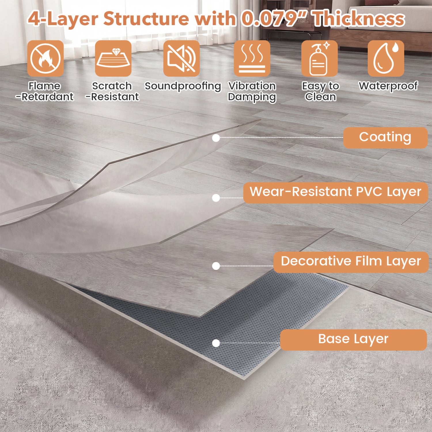 Set of 2 Floor Tile Vinyl Flooring Waterproof Vinyl Plank Flooring