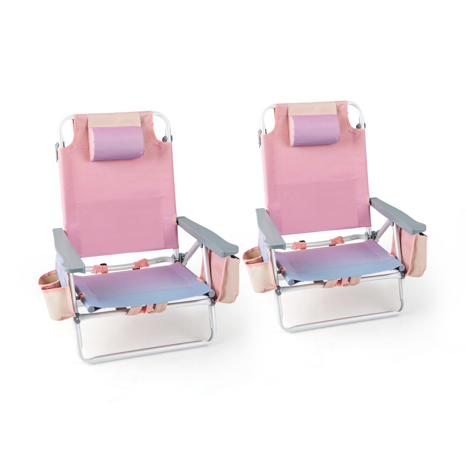 2 Pieces Folding Backpack Beach Chair with Pillow-Multicolor - Pink