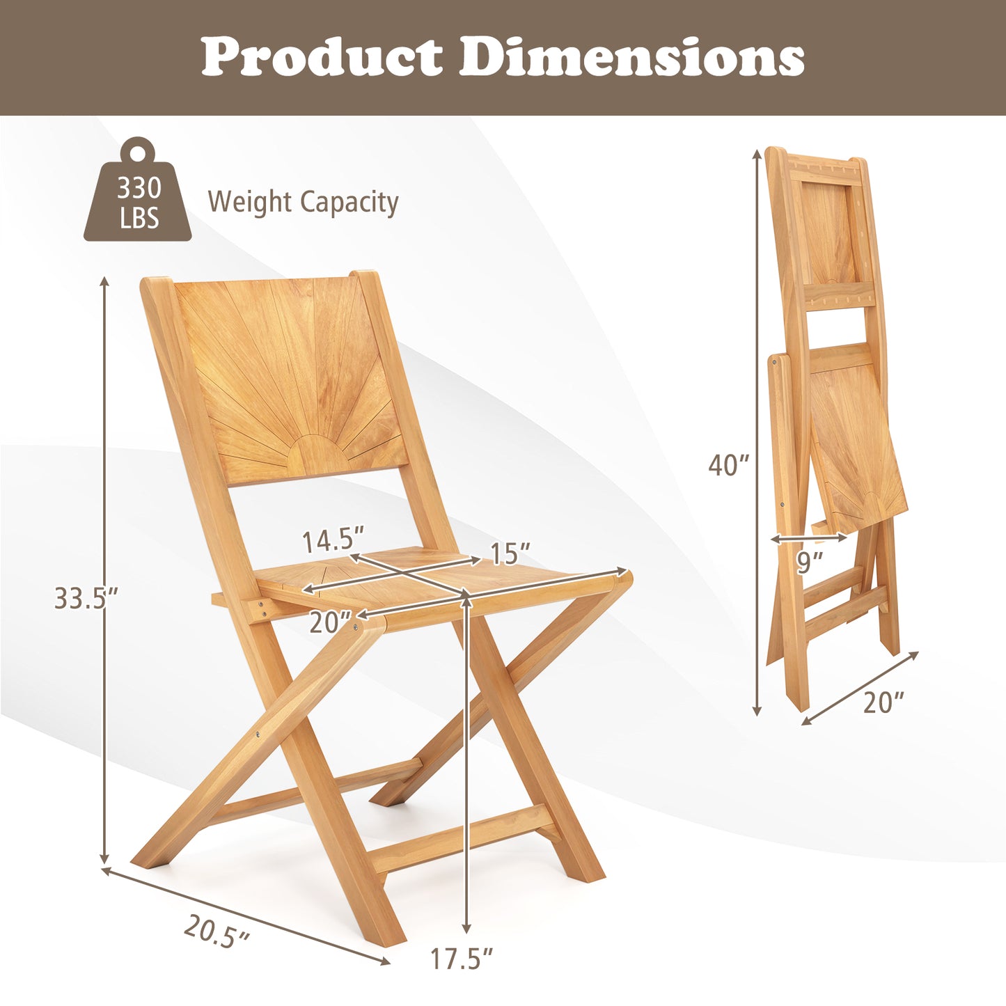 2 Pieces Folding Patio Chairs with Inclined Backrest