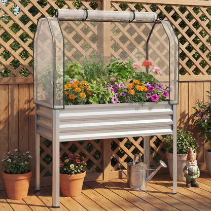2 Pieces Galvanized Raised Garden Bed with Legs and Greenhouse Cover for Vegetable Flower