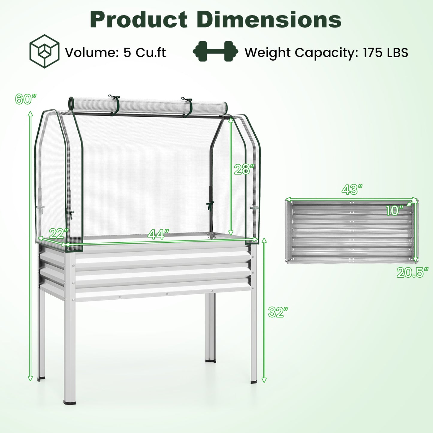 2 Pieces Galvanized Raised Garden Bed with Legs and Greenhouse Cover for Vegetable Flower