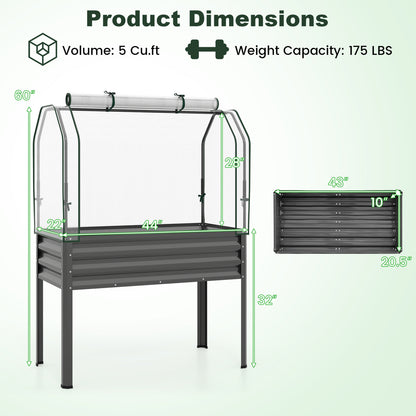 2 Pieces Galvanized Raised Garden Bed with Legs and Greenhouse Cover for Vegetable Flower