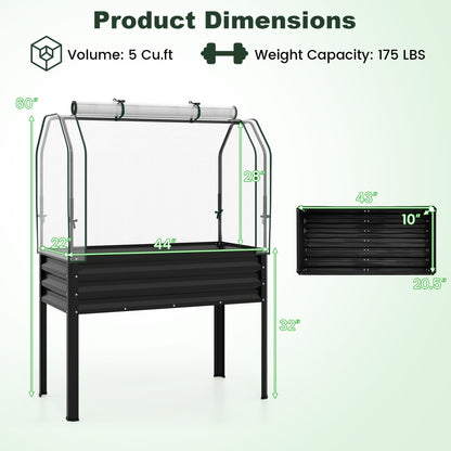 2 Pieces Galvanized Raised Garden Bed with Legs and Greenhouse Cover for Vegetable Flower