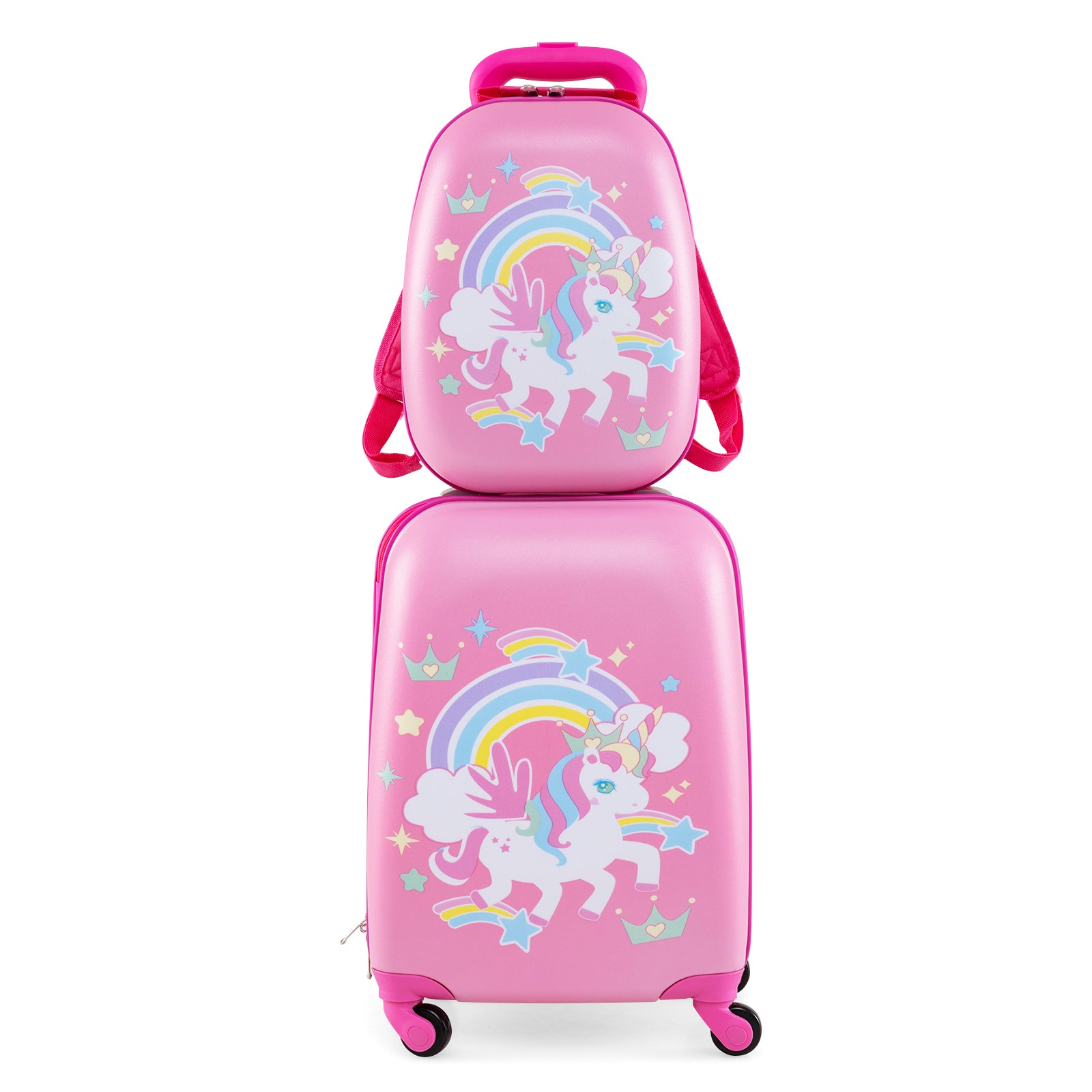2 Pieces Kids Carry-on Luggage Set with 12 Inch Backpack-White - White