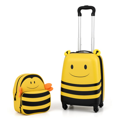 2 Pieces Kids Luggage Set on Wheels with Anti-Lose Rope and Retractable Rod-Yellow