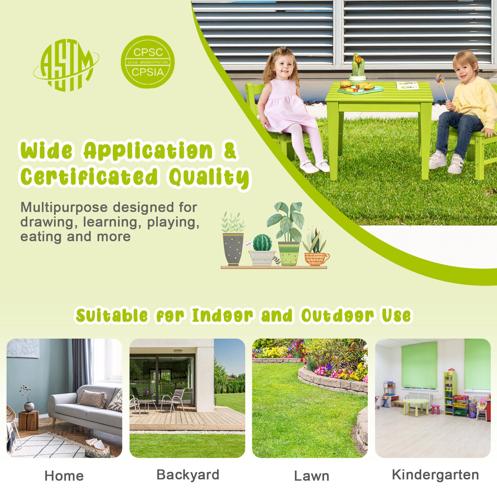 2 Pieces Kids Learning Chair set with Backrest-Green