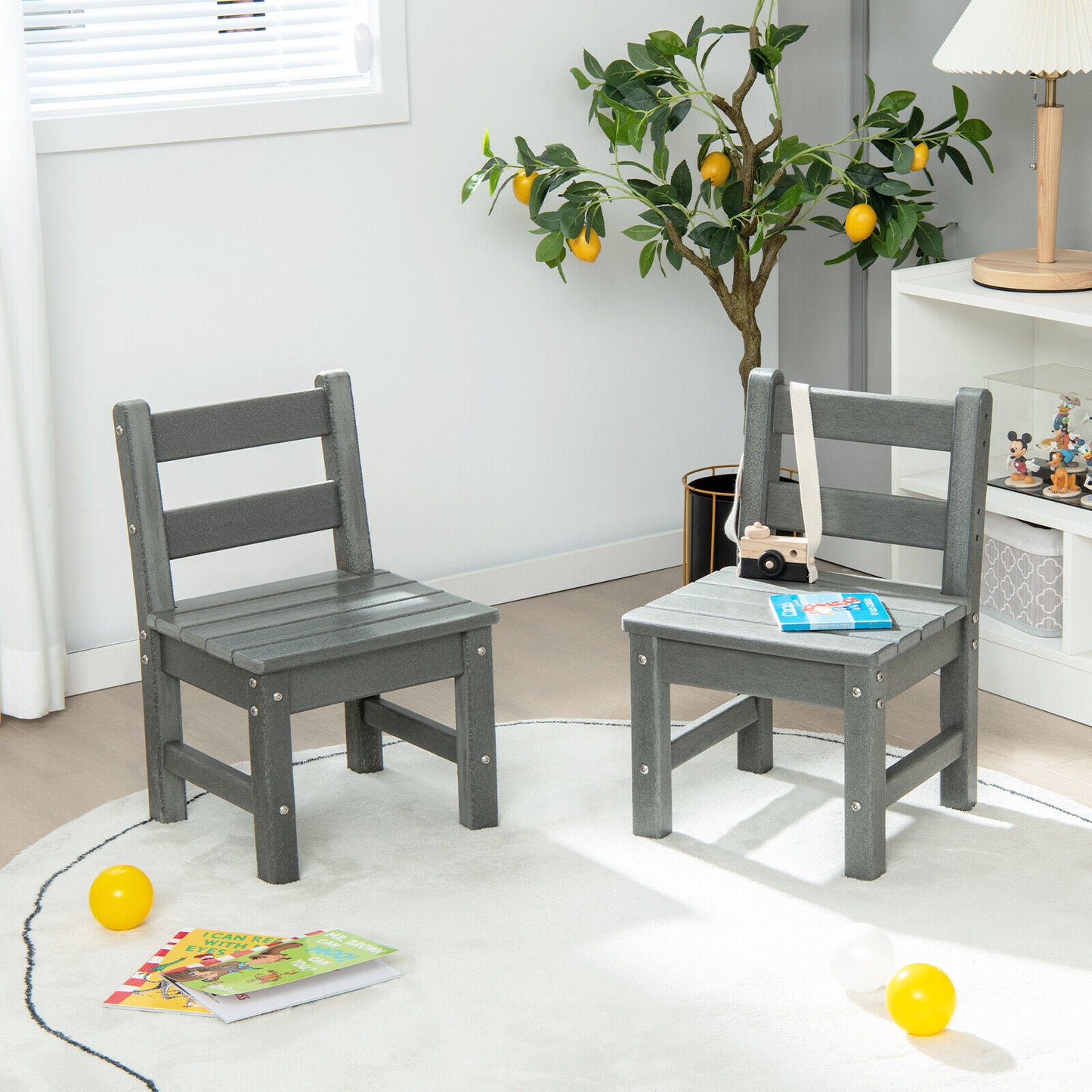 2 Pieces Kids Learning Chair set with Backrest-Gray