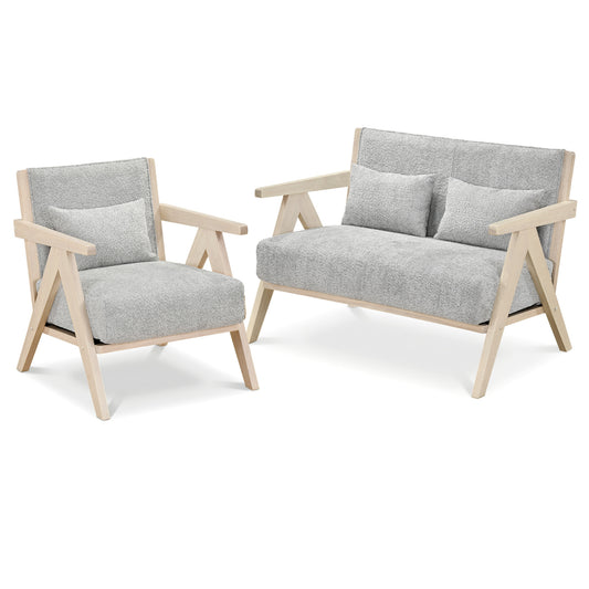 2 Pieces Living Room Furniture Set with Rubber Wood Frame