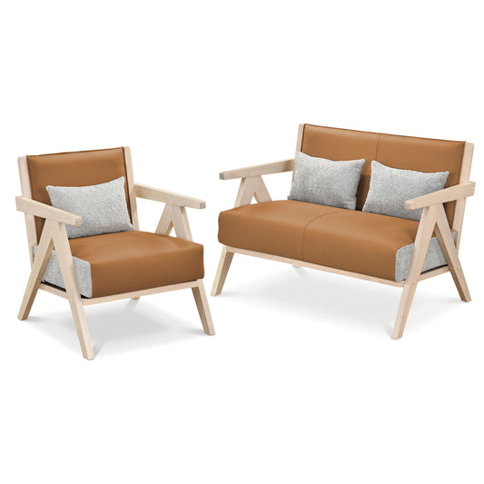 2 Pieces Living Room Furniture Set with Rubber Wood Frame