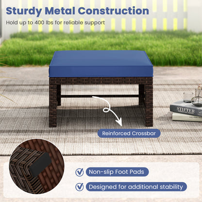 Multipurpose Outdoor 2 Pieces Patio PE Rattan Ottomans Footstool-Navy
