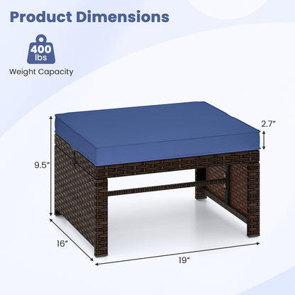 Multipurpose Outdoor 2 Pieces Patio PE Rattan Ottomans Footstool-Navy