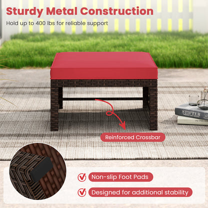 Multipurpose Outdoor 2 Pieces Patio PE Rattan Ottomans Footstool-Red