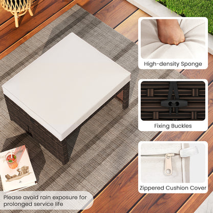 Multipurpose Outdoor 2 Pieces Patio PE Rattan Ottomans Footstool-White
