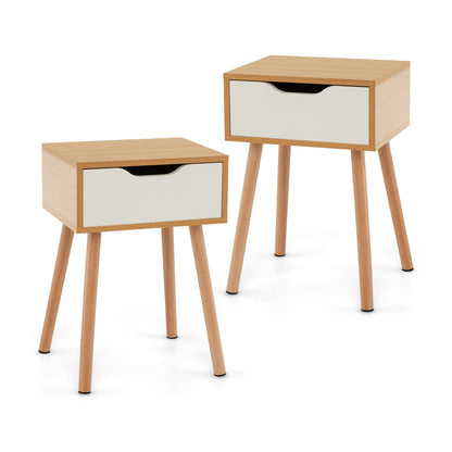 Set of 1/2 Modern Nightstand with Storage Drawer for Bedroom Living Room-2 Pieces