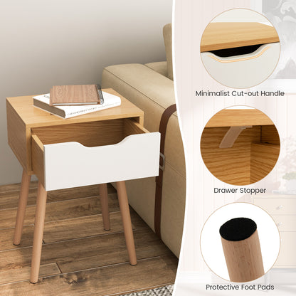 Set of 1/2 Modern Nightstand with Storage Drawer for Bedroom Living Room-2 Pieces