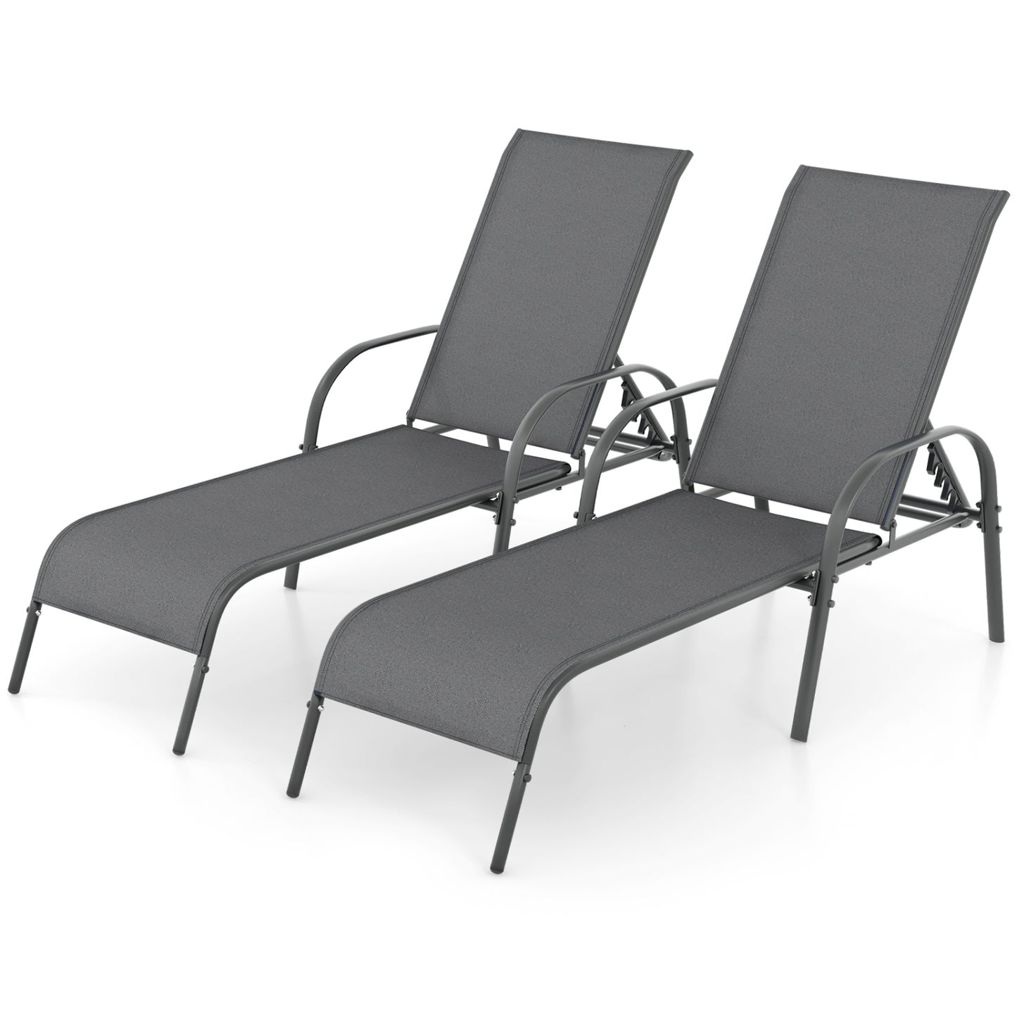 2 Pieces Outdoor Patio Lounge Chair Chaise Fabric with Adjustable Reclining Armrest-Dark Gray - Dark Gray