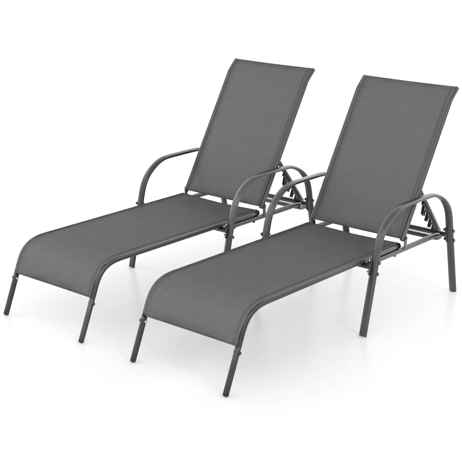 2 Pieces Outdoor Patio Lounge Chair Chaise Fabric with Adjustable Reclining Armrest-Dark Gray - Dark Gray