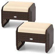 2 Pieces Outdoor Patio PE Wicker Ottomans with Removable Cushions-Brown