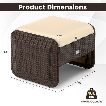2 Pieces Outdoor Patio PE Wicker Ottomans with Removable Cushions