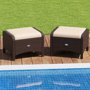 2 Pieces Outdoor Patio PE Wicker Ottomans with Removable Cushions-Beige