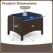 2 Pieces Outdoor Patio PE Wicker Ottomans with Removable Cushions-Navy