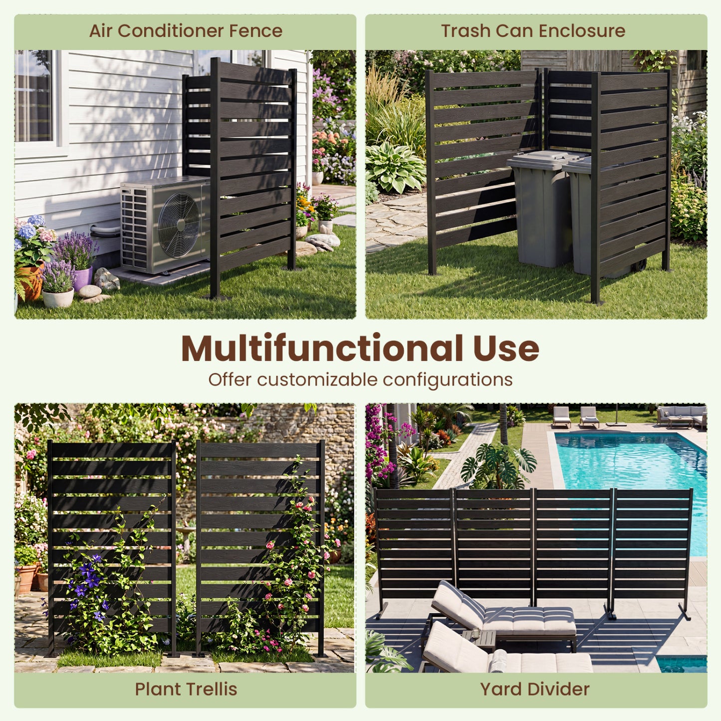 Outdoor Privacy Screen Fence 2-Pack 64" HIPS Slatted Panels