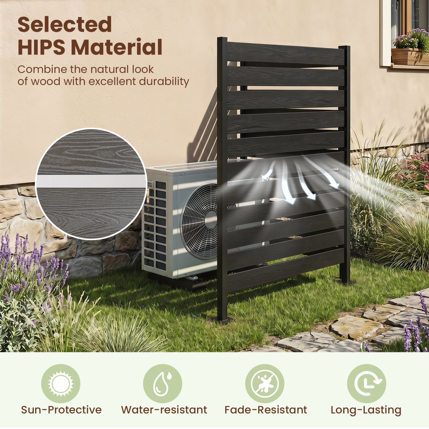 Outdoor Privacy Screen Fence 2-Pack 64" HIPS Slatted Panels