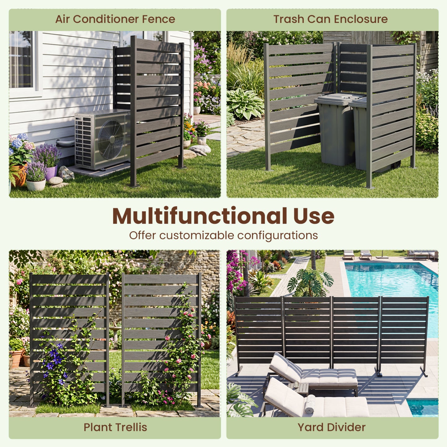 Outdoor Privacy Screen Fence 2-Pack 64" HIPS Slatted Panels