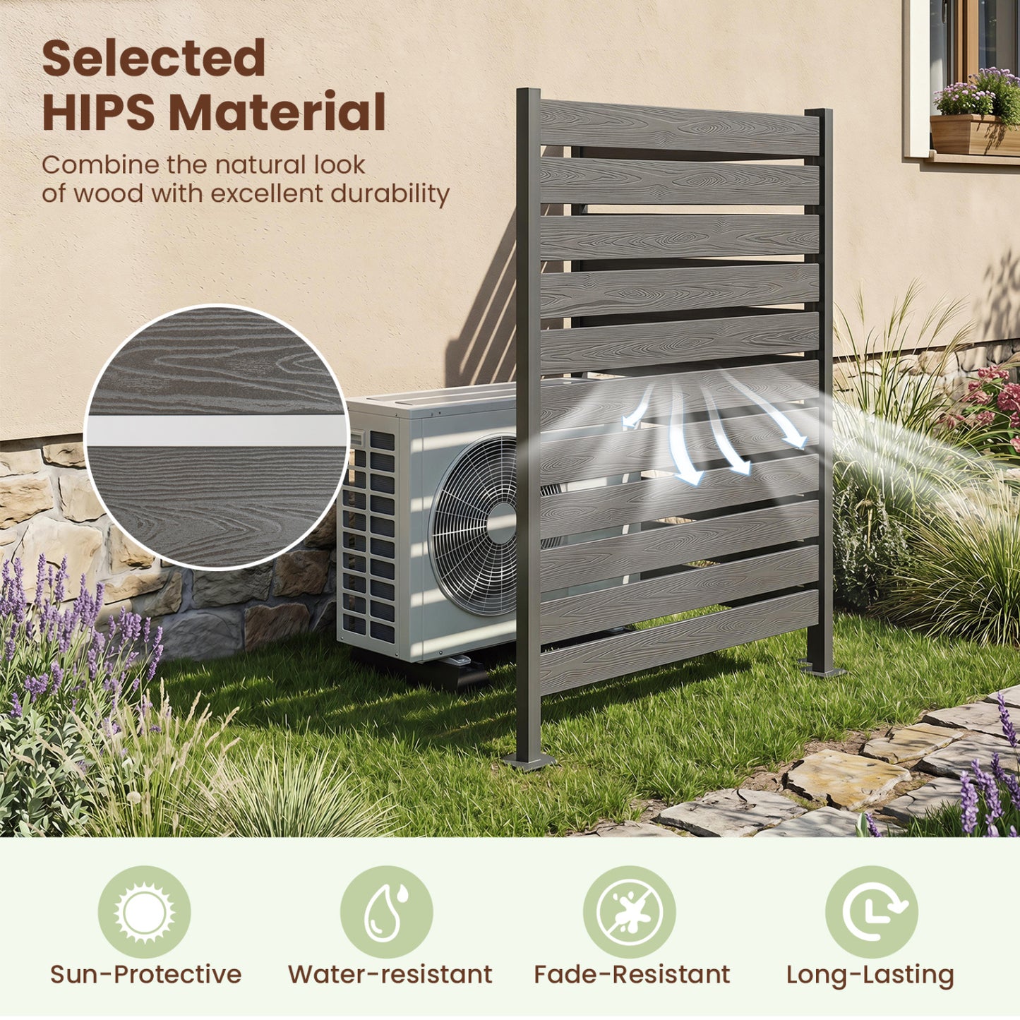 Outdoor Privacy Screen Fence 2-Pack 64" HIPS Slatted Panels