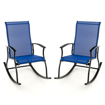 2 Pieces Outdoor Rocking Chairs with Breathable Backrest-Black - Navy