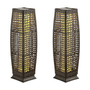 2 Pieces Solar-Powered Square Wicker Floor Lamps with Auto LED Light-Brown