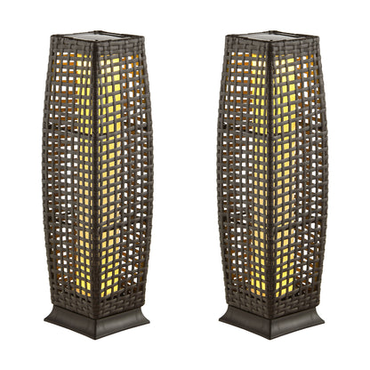 2 Pieces Solar-Powered Square Wicker Floor Lamps with Auto LED Light