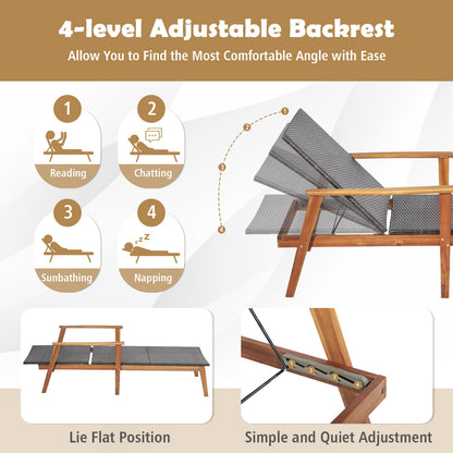Patio Chaise Lounge and Table Set with 4-Level Adjustable Backrest