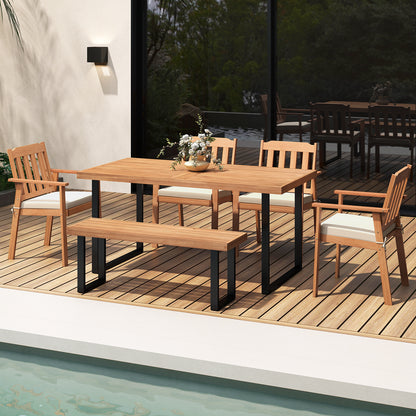 2 Pieces Patio Dining Chairs Outdoor Acacia Wood Chairs-White