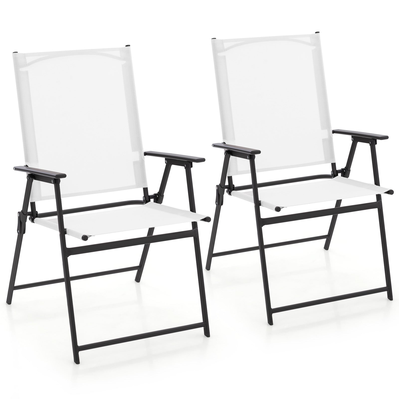 2 Pieces Patio Folding Chairs with Armrests for Deck Garden Yard-Black & Gray - White