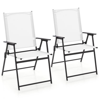 2 Pieces Patio Folding Chairs with Armrests for Deck Garden Yard-Black & Gray - White