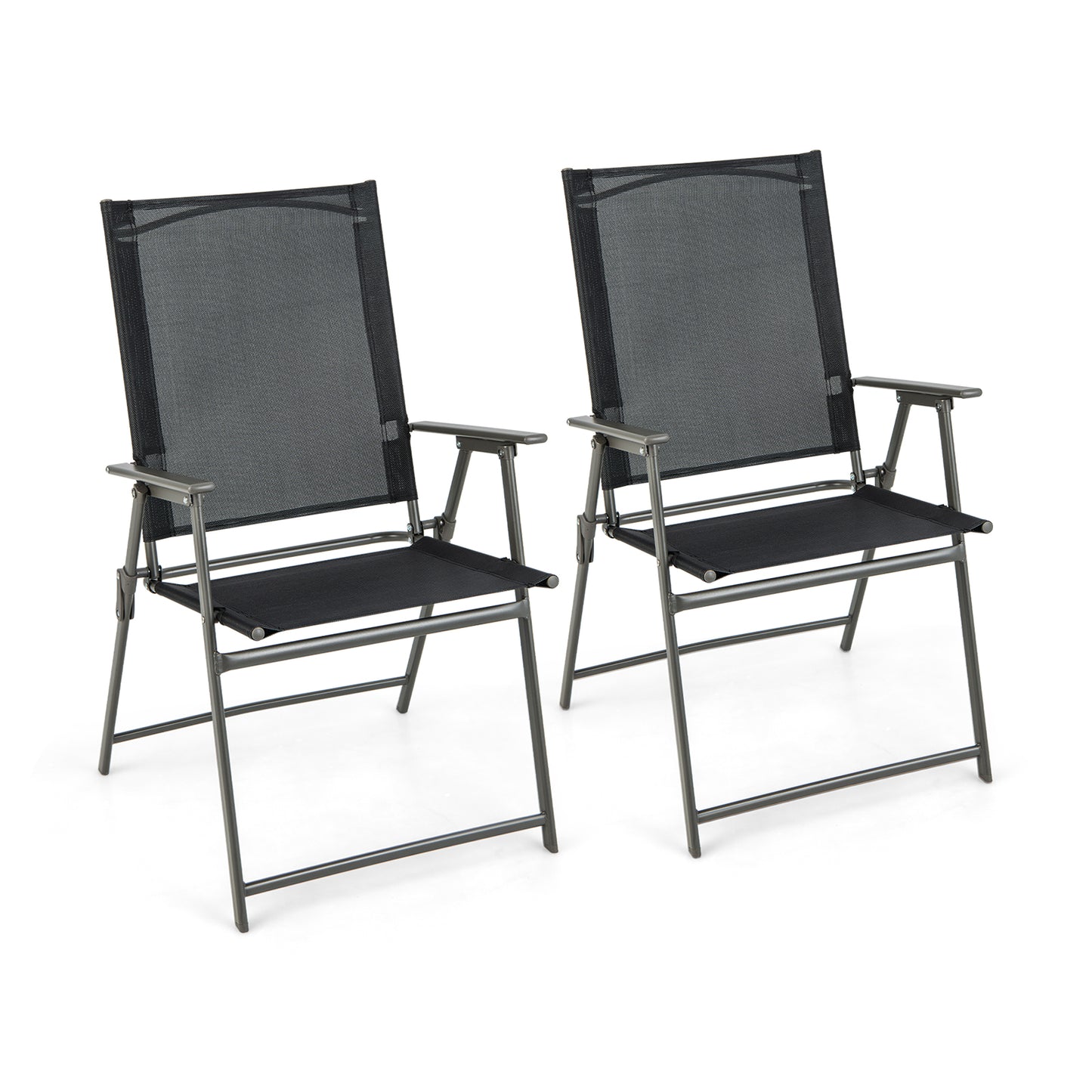 2 Pieces Patio Folding Chairs with Armrests for Deck Garden Yard-Black & Gray - Black & Gray