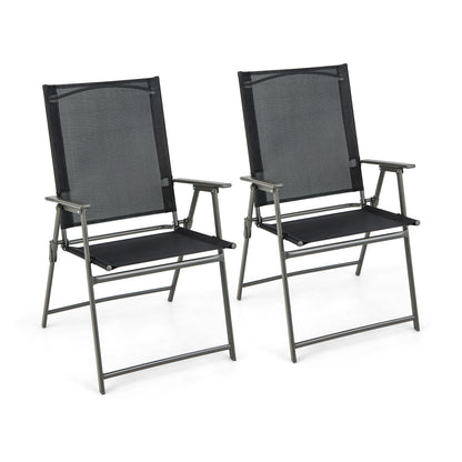 2 Pieces Patio Folding Chairs with Armrests for Deck Garden Yard-Black & Gray - Black & Gray