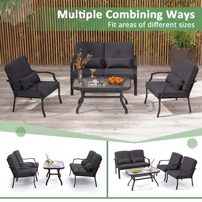 Patio Metal Dining Chairs with Cushions - Set of 2